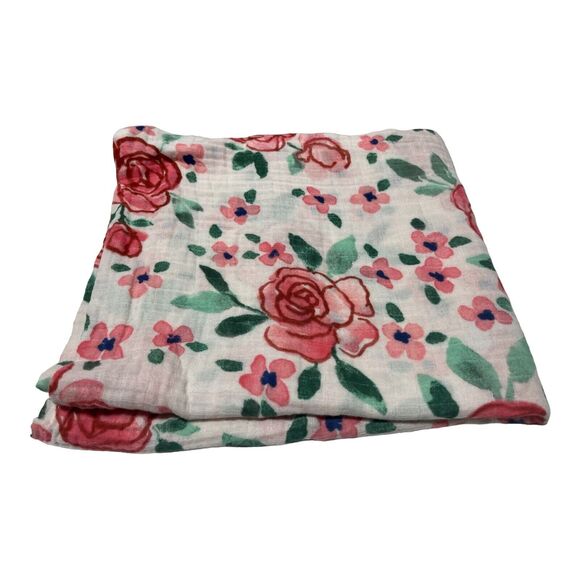 Cloud Island Pink Large Floral Rose Muslin Swaddle Baby Blanket - Picture 1 of 4